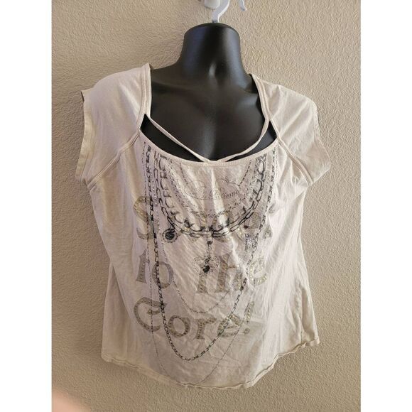 Apple Bottoms Women's Ivory Strappy Neck Graphic Tee Size 2X - Picture 1 of 6